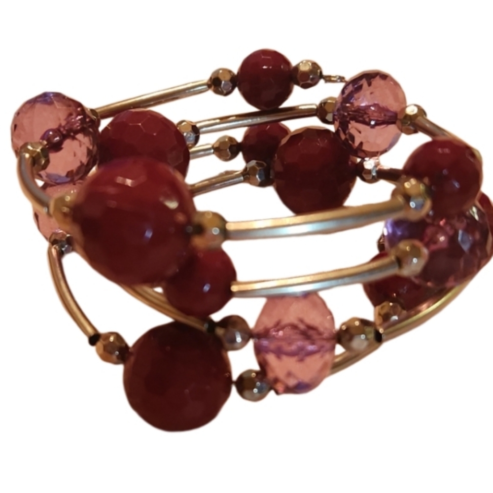 Vintage faceted beaded coil wrap bracelet pinkish purple